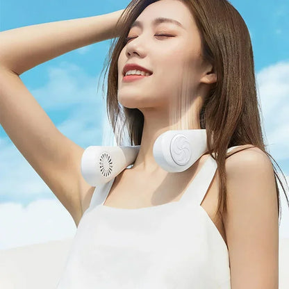 Portable Mini Home Summer Air-Cooled Neck Hanging Fan for Outdoor Sports, Running, Travel without Blades, Wearable USB Neck Stra