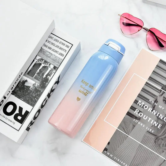 Bpa-Free 500Ml Insulated Vacuum Flasks Sports Bike Thermals Straw Cup Portable Rope Thermos Water Bottle Coffee Mug Travel